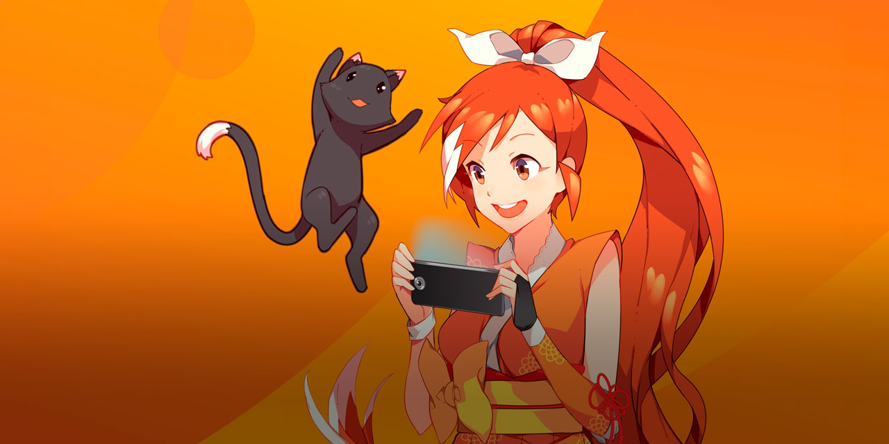 Personaje Hime de Crunchyroll con un gato